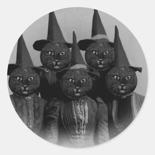 zwarte kat/heks ronde sticker (Voorkant)