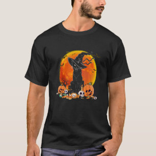 Zwarte Kat Heks Volle Maan Vintage Halloween Manne T-shirt