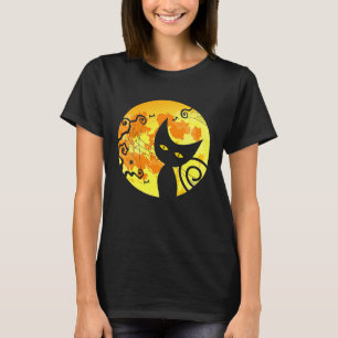 Zwarte Kat Heks Volle Maan Vintage Halloween Manne T-shirt