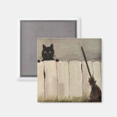 Zwarte kat heksenbezem magneet (Voorkant / Achterkant)