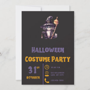 Zwarte Kat Heksenhoed Bezem Modern Zwart Halloween Kaart