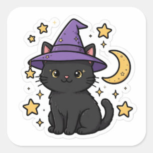 Zwarte Kat Heksenhoed Cute Halloween Sticker