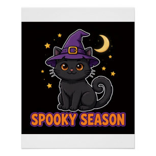 Zwarte Kat Heksenhoed Halloween Poster