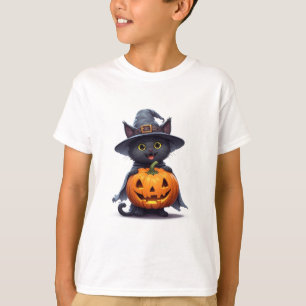Zwarte Kat Heksenhoed Pompoen Halloween Decoratie  T-shirt