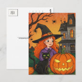 Zwarte kat heksenspinnen pompoen Halloween Briefka Briefkaart (Voorkant / Achterkant)