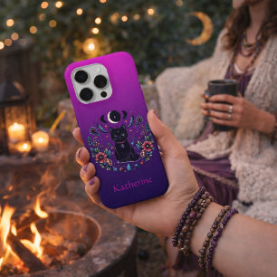 Zwarte Kat Hemels Mysterieus Paars Roze iPhone 15 Pro Case