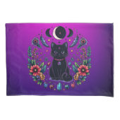 Zwarte Kat Hemels Mysterieus Paars Roze Kussensloop (Voorkant)