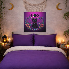 Zwarte Kat Hemels Mysterieus Paars Roze Poster
