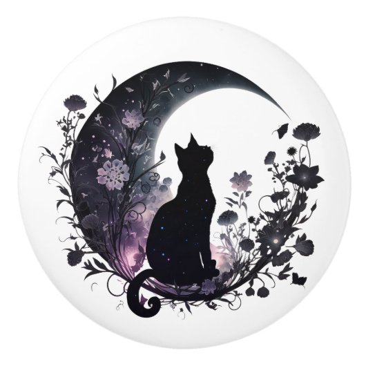 Zwarte Kat Hemelse Maan Modern Keramische Knop (Voorkant)