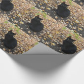 Zwarte kat herfst bladeren foto cadeaupapier (Hoek)