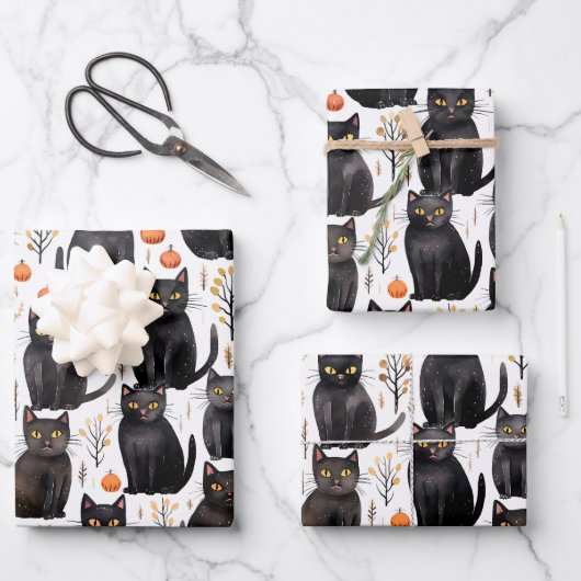 Zwarte Kat Herfst Elegant Halloween Inpakpapier Vel (Voorkant)