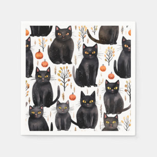 Zwarte Kat Herfst Elegant Halloween Servet