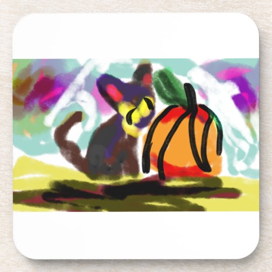 Zwarte kat Herfst gezellig Bier Onderzetter (Voorkant)