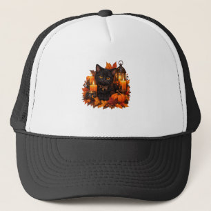 Zwarte kat herfst hoed ontwerp met een lieve uitst trucker pet