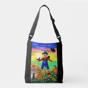 Zwarte Kat Herfst Schrik Vogelverschrikker Crossbody Tas