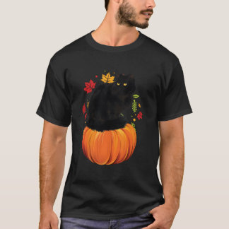 Zwarte Kat Herfst Seizoen Pompoen Thanksgiving  T-shirt