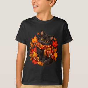 Zwarte kat herfst sjaal herfstbladeren halloween t-shirt