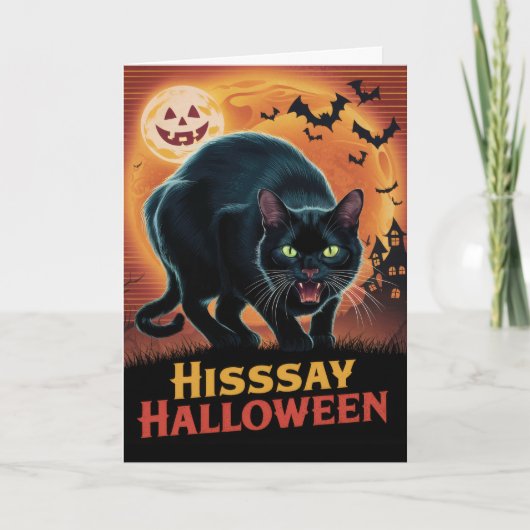 zwarte kat Hisssay Halloween Feestdagen Kaart (Voorkant)