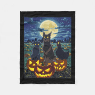 Zwarte Kat Hond Kip Halloween Pompoen Griezelig Fleece Deken