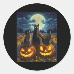 Zwarte Kat Hond Kip Halloween Pompoen Griezelig Ronde Sticker