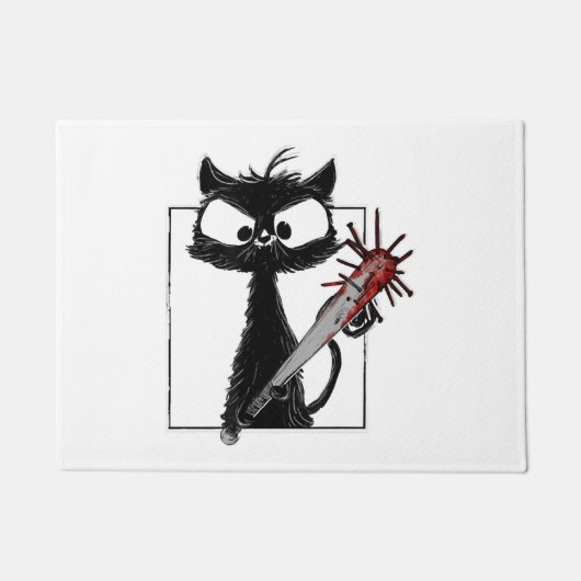 Zwarte Kat Honkbal Horror Halloween Deurmat (Voorkant)