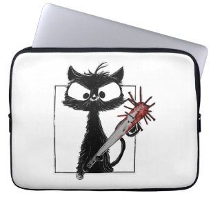 Zwarte Kat Honkbal Horror Halloween Laptop Sleeve