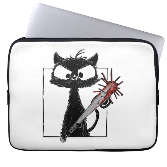 Zwarte Kat Honkbal Horror Halloween Laptop Sleeve (Voorkant)