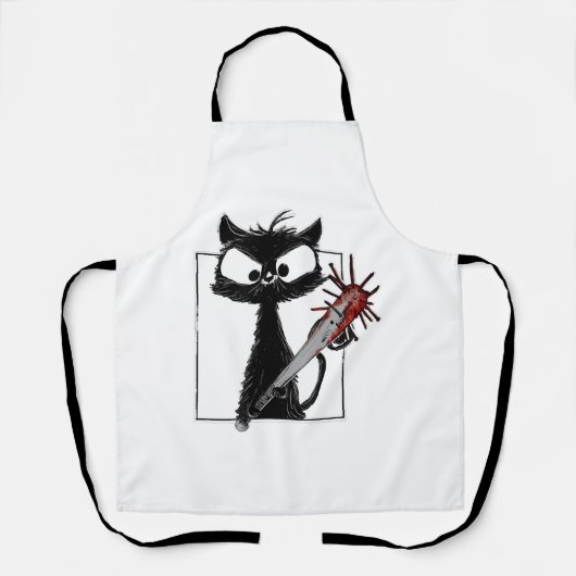 Zwarte Kat Honkbal Horror Halloween Schort (Voorkant)