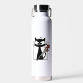 Zwarte Kat Honkbal Horror Halloween Waterfles (Voorkant)