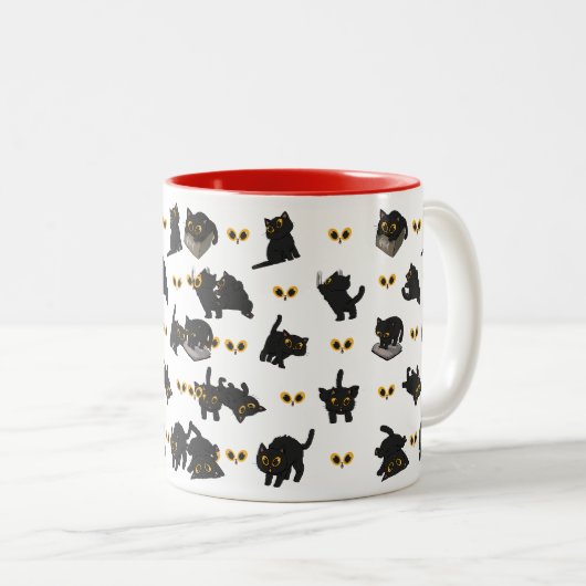 ZWARTE KAT HOUDING TWEEKLEURIGE KOFFIEMOK (Voorkant rechts)