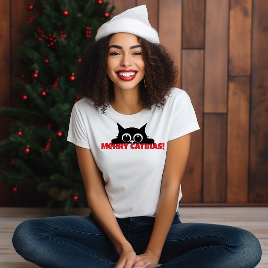 Zwarte kat houdt van grappige kerst catmas T-shirt