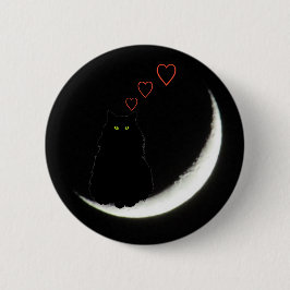 Zwarte kat houdt van je naar de maan en terug ronde button 5,7 cm