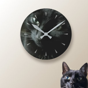 Zwarte kat huisdier foto wandklok op maat