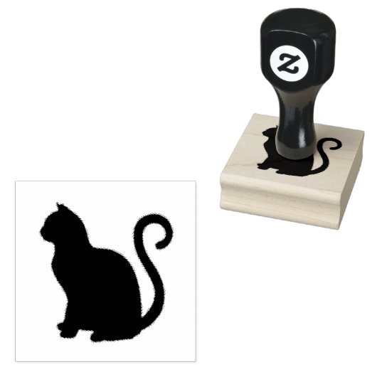 zwarte kat, huisdier silhouet ontwerp, rubberstempel (Gestempeld)