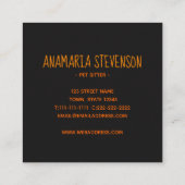 Zwarte kat huisdier sitter vierkante visitekaartje (Achterkant)