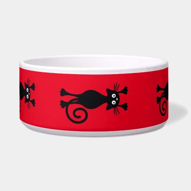 Zwarte kat huisdier  voerbakje (Voorkant)