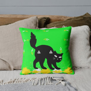 Zwarte Kat Huisdier Vrienden Aangepast Lieve Lime  Kussen