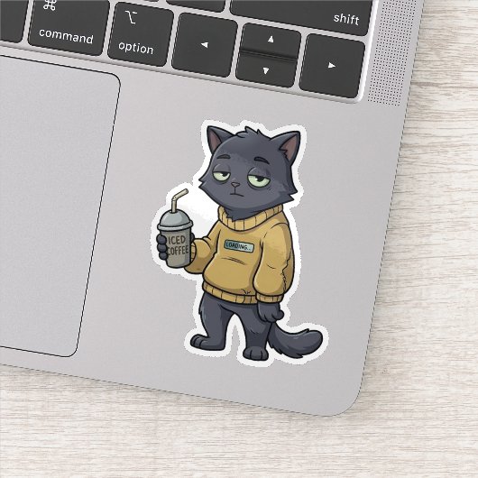 Zwarte Kat Iced Coffee Introvert Sticker Laden (Detail)