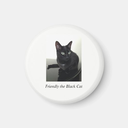 Zwarte kat ijskast magneet - rond (Voorkant)