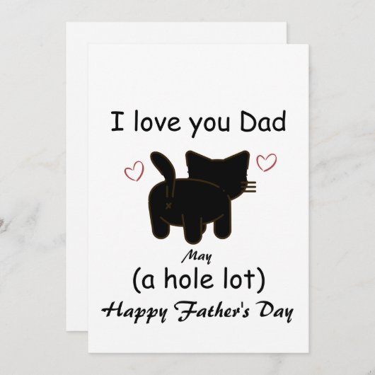 Zwarte kat Ik hou van je vader, heel veel Uitnodig Kaart (Voorkant / Achterkant)