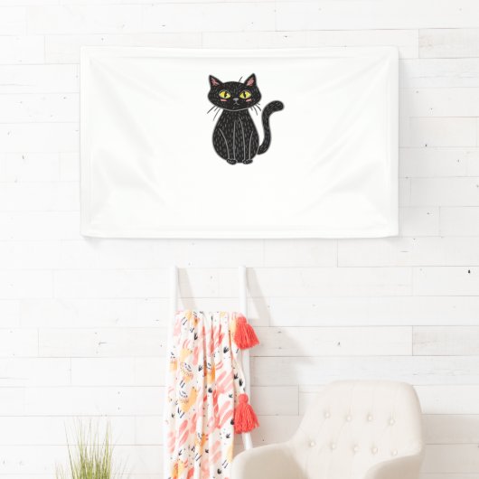 Zwarte Kat Illustratie, Doodle Schattigee Kat Clas Spandoek (Insitu)