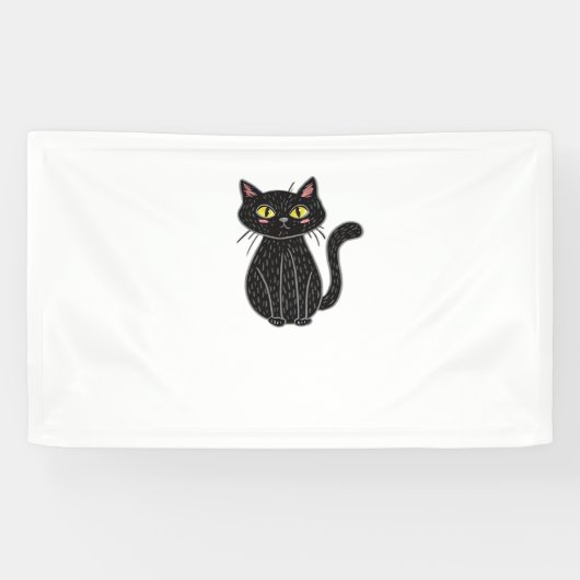 Zwarte Kat Illustratie, Doodle Schattigee Kat Clas Spandoek (Horizontaal)