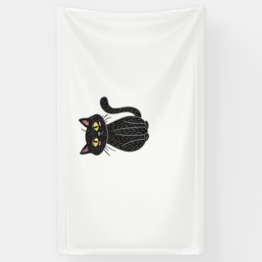 Zwarte Kat Illustratie, Doodle Schattigee Kat Clas Spandoek (Verticaal)