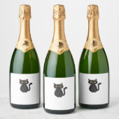 Zwarte Kat Illustratie, Doodle Schattigee Kat Clas Sparkling Wijnetiket (Flessen)