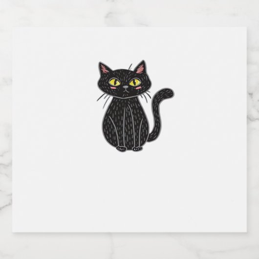 Zwarte Kat Illustratie, Doodle Schattigee Kat Clas Sparkling Wijnetiket (Enkel label)