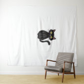Zwarte Kat Illustratie, Doodle Schattigee Kat Clas Wandkleed (In Situ (horizontaal))