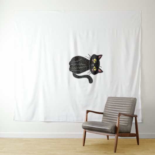 Zwarte Kat Illustratie, Doodle Schattigee Kat Clas Wandkleed (In Situ (horizontaal))