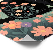 Zwarte kat illustratie in een veld van bloemen poster (Hoek)