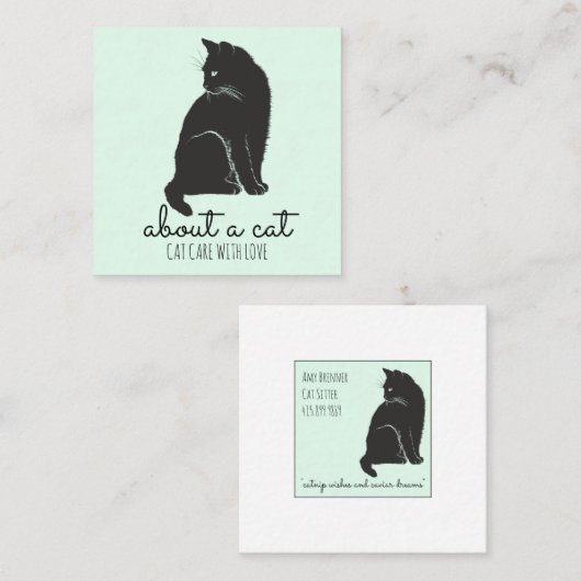 Zwarte Kat Illustratie Kattenverzorging Vierkante Visitekaartje (Voorkant / Achterkant)
