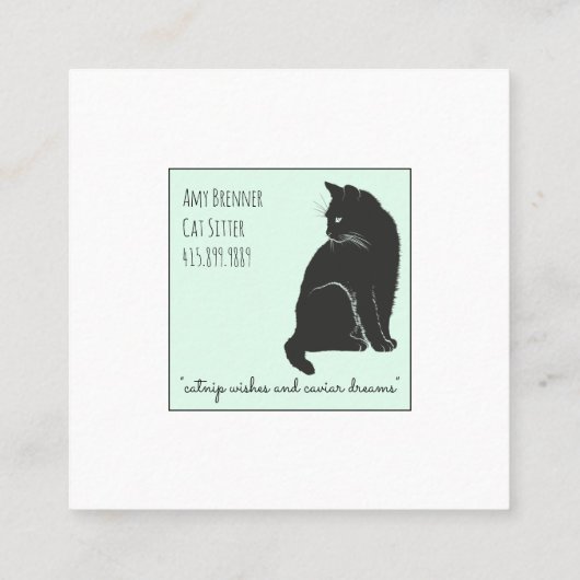 Zwarte Kat Illustratie Kattenverzorging Vierkante Visitekaartje (Achterkant)